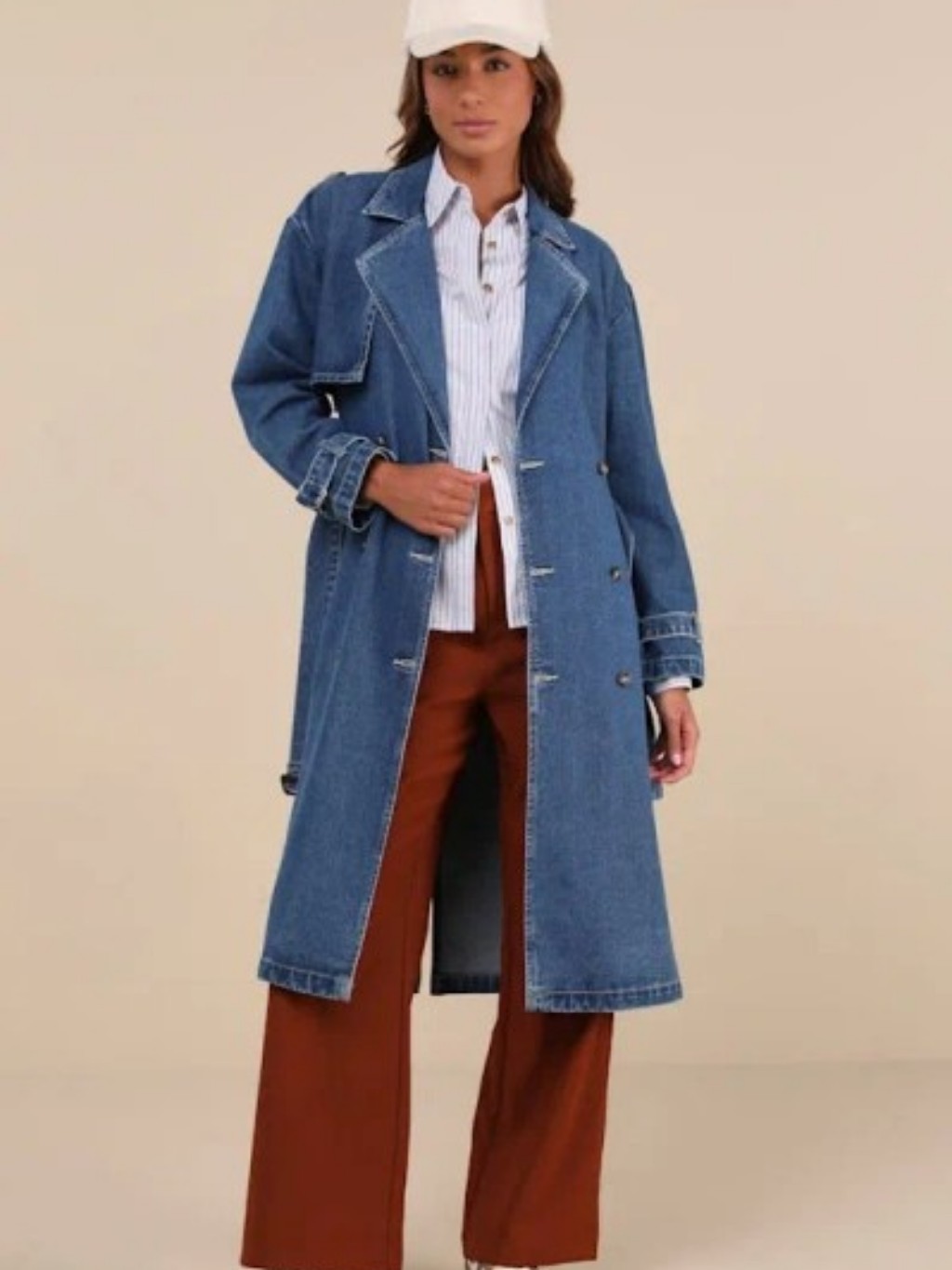 Nwt Lulus Trendsetting Weather Denim Western Duster Trench Coat Large